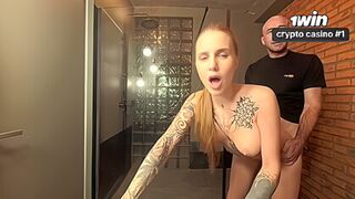 Neighbor Almost Caught By Wife At Window, Instead He Destroyed My Pussy Hard In Shower