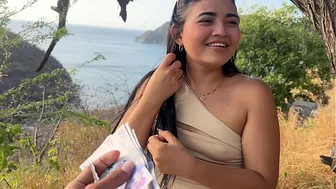 Beautiful tourist is unfaithful to her husband with a stranger for money