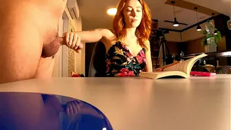 Cock teasing mutual masturbation with new hot and horny redhead secretary who loves to cream the cock and stroke slowly with balls massage