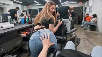Groping the Slutty Young Cleaner’s Ass in the Barbershop - PervTeen