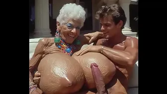 JAY7 Granny Sex Villa 03 - AI VIDEO - Hot groping and titjob with a topless giant-titted granny