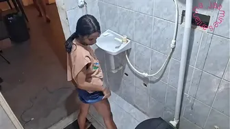 Giving her ass in the bathroom while her friend is next to her waiting for everything to end
