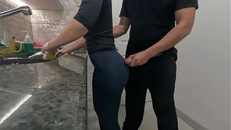 White Maid getting Cum in her Ass while Working in the Kitchen (FREE USE)