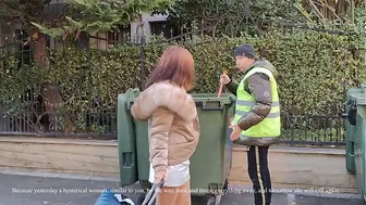 A homeless man helped an elite milf carry her suitcase and fucked her!