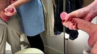 Fitting Room Fun with open Curtain - Risky Public Blowjob