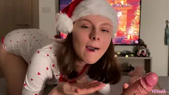 Gentle New Year's blowjob and sex with a cute real girl