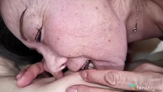 Mature Japanese brunette Jun Shiramine excites a man for sex on the floor.