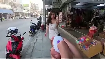 Female girl vibrator remote control in public
