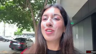 I love to Walking Covered in Cum ! Please Cum on my Face! - Public Cumwalk on Street