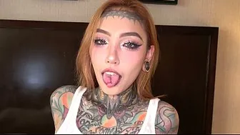 Tattooed Split Tongue Asian Baddie Jesse Is a Submissive Slut