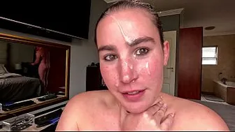 UNFAITHFUL HOTWIFE sends CUCKOLD husband selfie BLOWJOB with CUM FACIAL