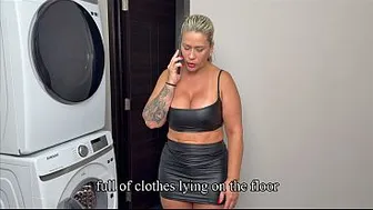 Milf Latina stepmom gets fucked by her stepson's big cock as soon as she's stuck in the washing machine!