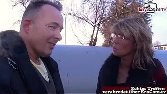 Mature, thin German housewife persuaded to have sex on the street
