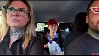 I found a window cleaner at the traffic light! And I called her over to be a porn actor and have hot sex in our car in the middle of the street. I made her all wet and she smeared our entire car seat.