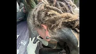 Wild Tattoo Shop Moment - Tattooing While Giving a Head