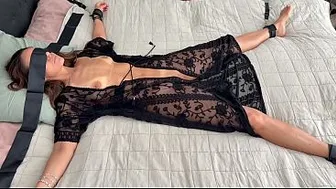 Hot MILF tied down in bed and spoiled until explosive orgasm
