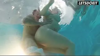 Busty Blonde Gets Fucked Standing Doggy in the Pool... Water Splashing