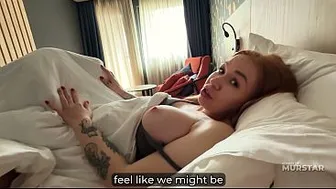 Wrong Bed Morning with Redhead Step Mom  Huge Tits Mistake Gets Wild Fuck in Shared Bed on Vacation