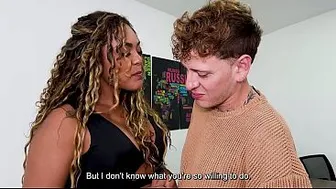 A beautiful ebony boss fucks her mediocre employee with her wet pussy to teach him a delicious lesson