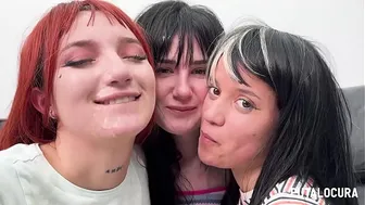 PutaLocura - Young sluts Sara Villegas, Digna Morales and Laura Hardkinks swallow in bukkake