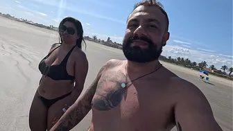 Getting ready in public, street vendors recognize my little whore and of course we get ready on the beach