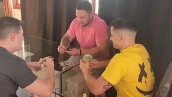 My husband called some friends to play cards and I found a way to fuck with all 3 of them!! Complete on Red.