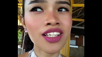 Beauty speech and showing off huge "dead dick" style dildo