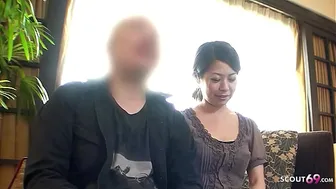 Japanese couple talk to Creampie Fuck the wife while husband have to watch